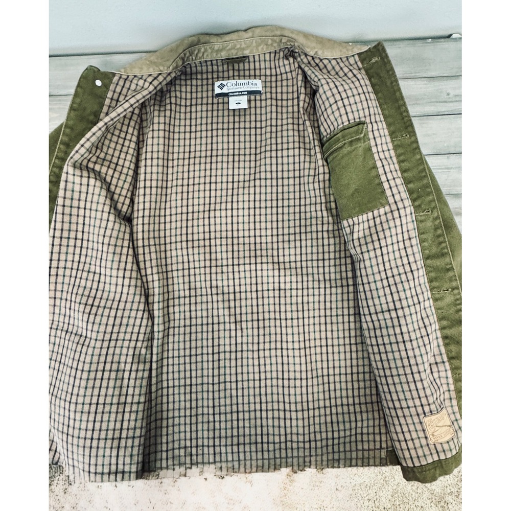 Vintage Columbia River Lodge Barn Chore Jacket Olive Green Flannel Lined Large - Picture 5 of 15